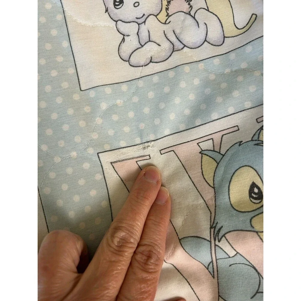 Precious Moments ABC Alphabet Crib Blanket Nursery Satin Trim 44” X 35” Pastels